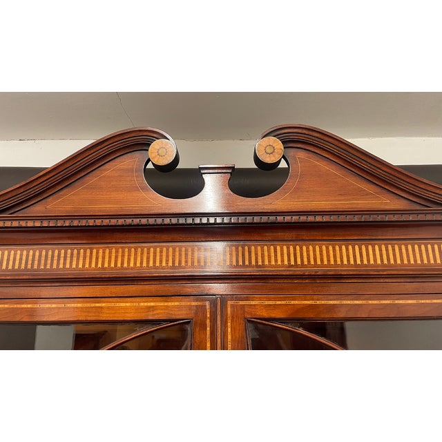 19th Century Inlaid Mahogany Breakfront Bookcase, 1880s For Sale - Image 6 of 12