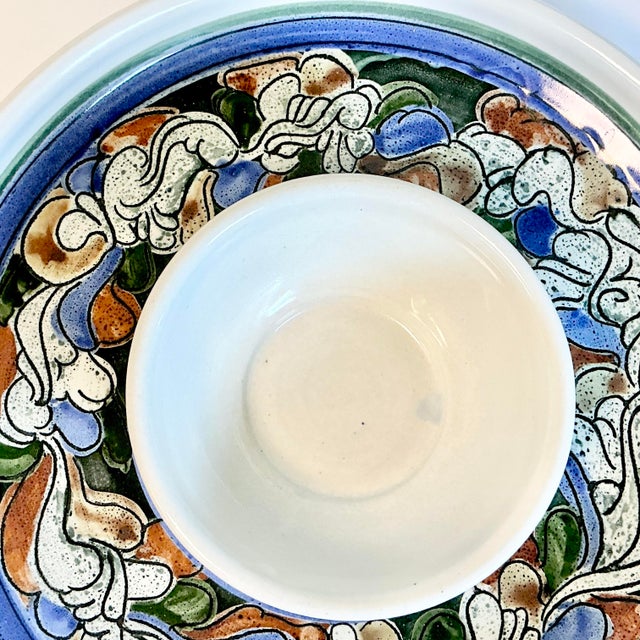 1980s Vintage Folk Arts & Craft Pottery Studio Chip and Dip, Artist Signed. For Sale - Image 6 of 11