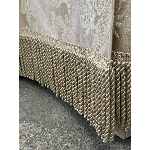 Champagne Late 20th Century Upholstered Skirted Parsons Chairs - A Pair For Sale - Image 8 of 10