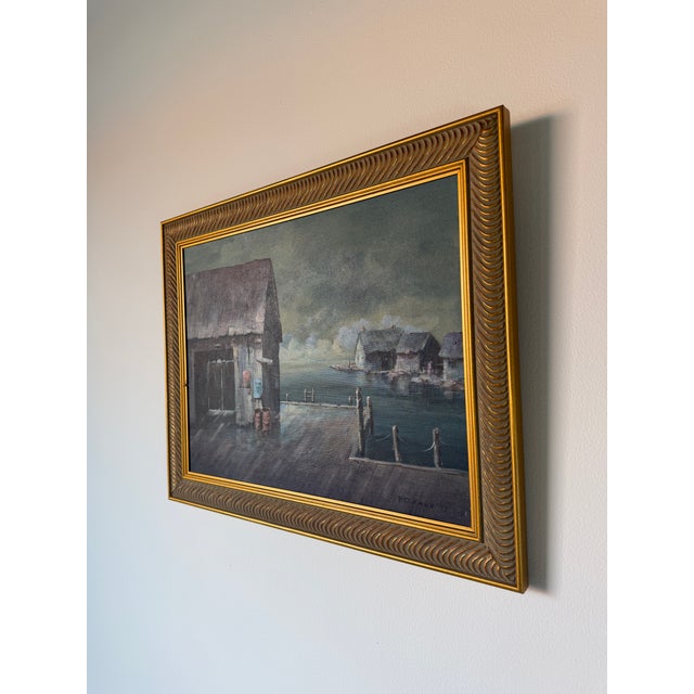 Impressionist 1970’s Vintage P. D. Kane Seascape Harbor Oil on Canvas Painting – Framed For Sale - Image 3 of 14
