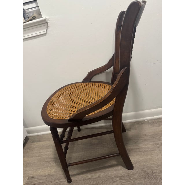 Early 20th Century Antique Eastlake Victorian Walnut Cane Seat Chair For Sale - Image 5 of 7