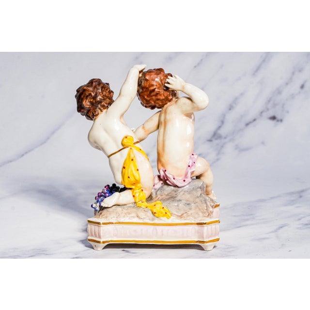 Pair Hand Painted Italian Porcelain Cherubs Antique Capodimonte Putti Figurines Sculpture Statue Old World Home Decor For Sale - Image 15 of 18