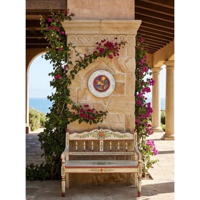 Vintage Hand-Painted Mediterranean Style Terracotta Ceramic Wall Plate – Bird & Tulip Motif For Sale - Image 11 of 11