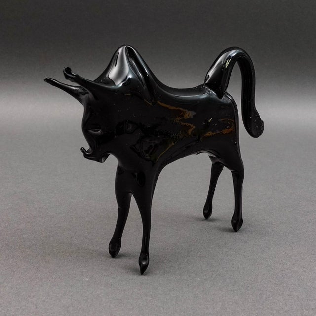 Mid-Century Modern Murano Italy Vintage Black Blown Art Glass Bull Figurine Sculpture For Sale - Image 3 of 8