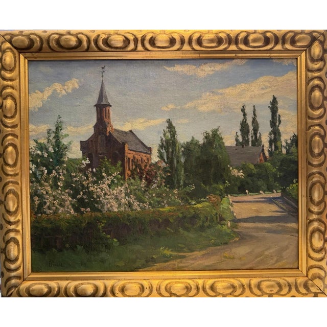 Friedrich Fennel, Village Church, Hesse, 1910, Oil Painting on Canvas For Sale - Image 6 of 13