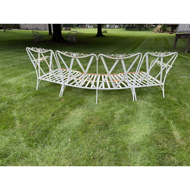 Mid-Century Modern Vintage Woodard Chantilly Rose 3 Piece Curved Outdoor Sofa/Couch With Arms. Alternate Configuration: Love Seat and Setee., Attributed For Sale - Image 3 of 12
