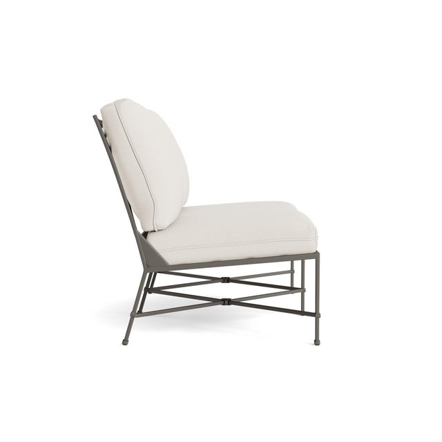 Contemporary Brown Jordan Venetian Armless Loveseat, Mica frame with Fusion Natural fabric For Sale - Image 3 of 11