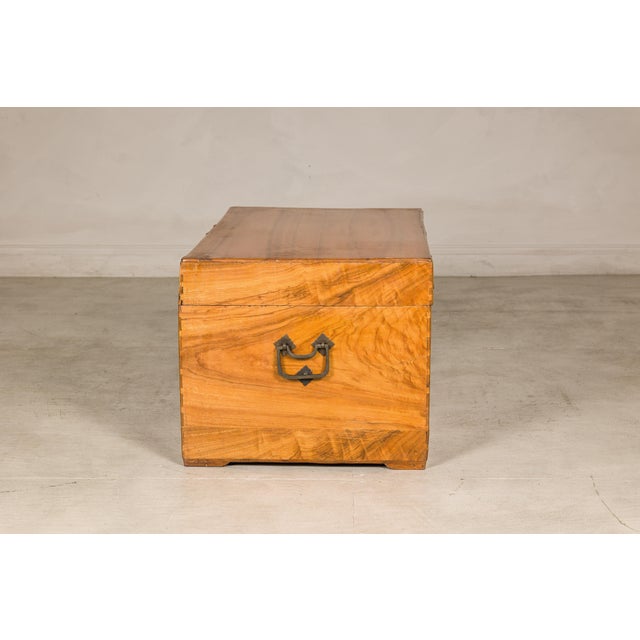 Wood Vintage Chinese Pine Blanket Chest or Coffee Table with Brass Hardware For Sale - Image 7 of 18
