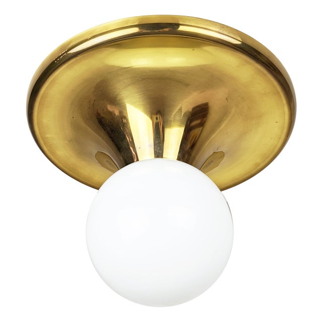 Brass and Opaline Glass Ball Shade Wall Lamp by Achille Castiglioni for Flos, 1960s For Sale