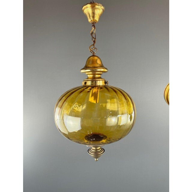 20th Century Amber Blown Glass Lantern Pendant Lights, Set of 2 For Sale - Image 9 of 10