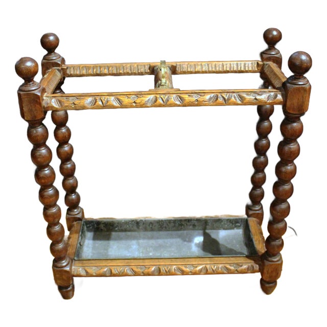 Circa 1880 Carved Oak English Umbrella & Stick Stand For Sale