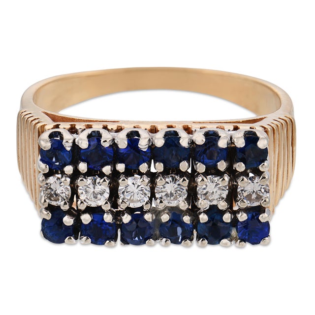 Contemporary Vintage Diamond Sapphire 14k Yellow and White Gold Ring, Size 6.25 For Sale - Image 3 of 6