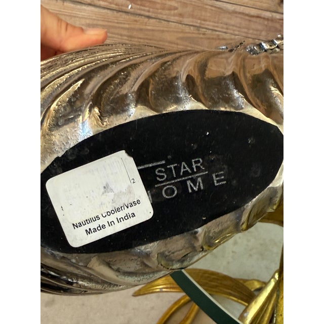 Coastal Metallic Nautilus Shell Cooler or Vase With Sculpted Sea Creature For Sale - Image 9 of 10