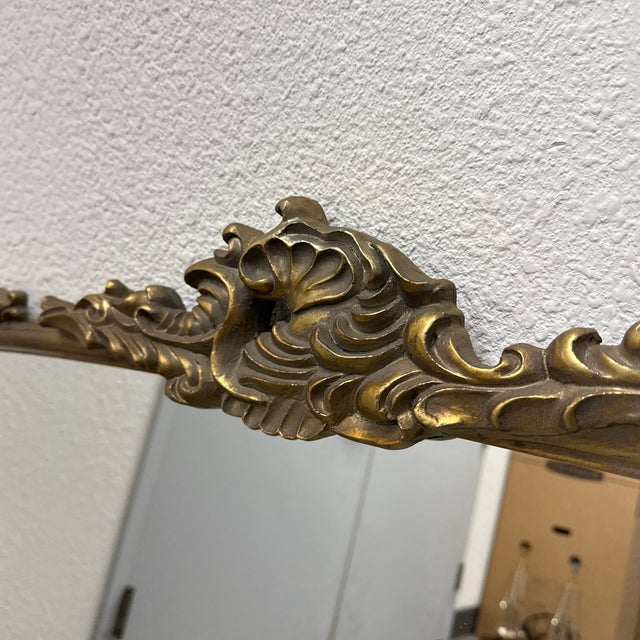 Metal Rococo Revival Gilt Framed Wall Mirror, Vintage For Sale - Image 7 of 12