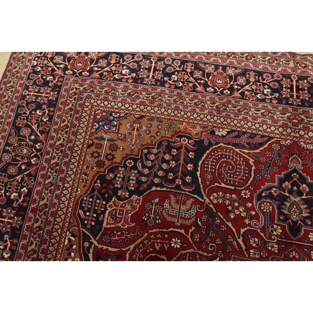 Textile Mahvelat Rug 10′ X 13’2” Red Wool Vintage Traditional Hand-Knotted Carpet For Sale - Image 7 of 15