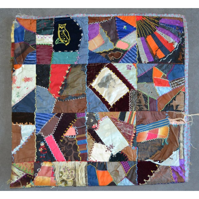 Victorian c.1884 Victorian Crazy Quilt - For Sale - Image 3 of 18