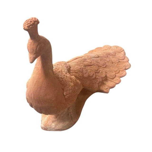 Pair of Vintage Tuscan Terra Cotta Peacock Garden Sculptures For Sale In West Palm - Image 6 of 12