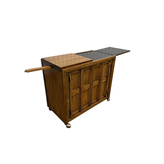 1960s Thomasville Solid Wood Mid-Century Flip-Top Bar Server on Wheels For Sale - Image 10 of 11
