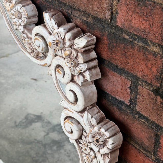 1960s Rococo Revival Wall Mirror Newly Painted in Swedish Gustavian Style Linen White and Light Blue For Sale - Image 9 of 15