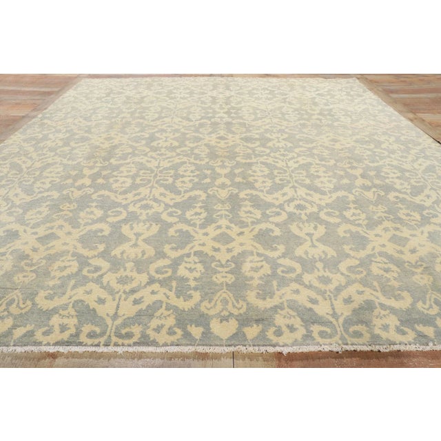 Baby Blue Vintage Modern Ikat Rug - 08'00 X 10'02 For Sale - Image 8 of 10