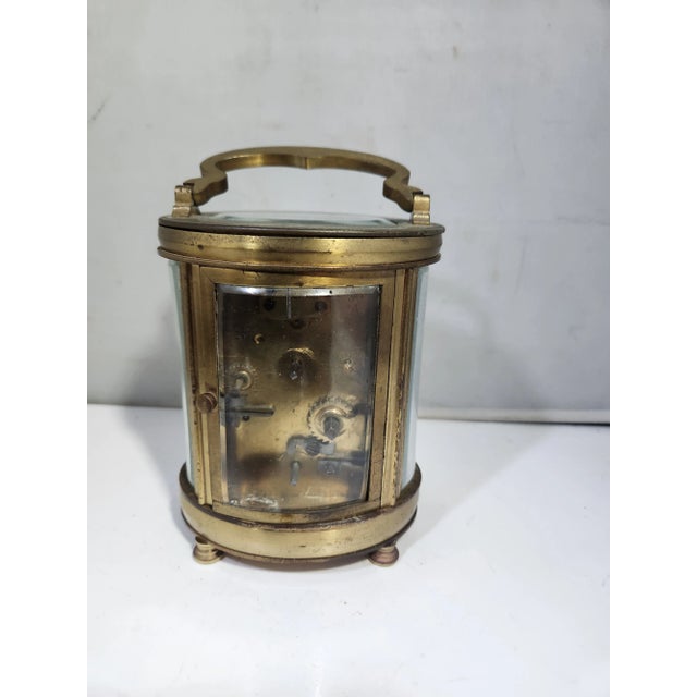 Late 19th Century French Sr Fa Brass Carriage Clock With Alarm in Oval Case For Sale - Image 4 of 8