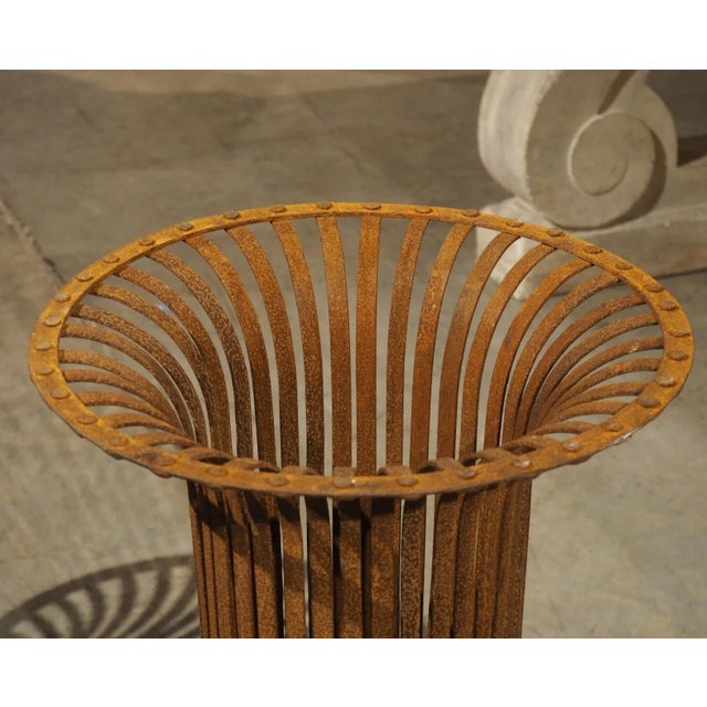 These tall, cylindrical basket-form urns are comprised of iron that has a fantastic, weathered appearance. From France,...