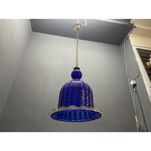Murano Cobalt Blue Glass Pendant Light, Italy, 1980s For Sale - Image 12 of 13