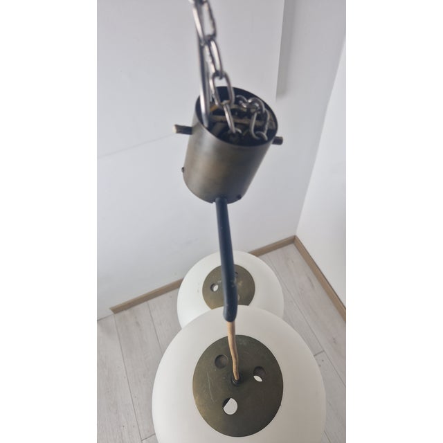 Pendant Light in Brass with Opal Glasses from Stilnovo, 1960s For Sale - Image 6 of 10