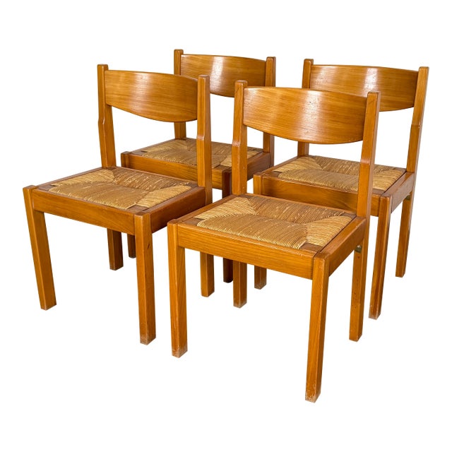 Vintage 1970's Maison Regain Elm Dining Chairs For Sale