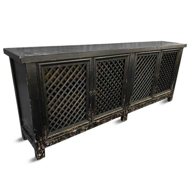Vintage Black Large Lattice 4-Door Sideboard Credenza For Sale - Image 4 of 8