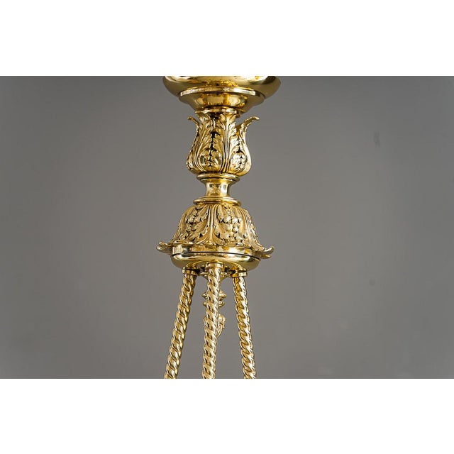 Metal Antique Chandelier with Original Glass Shades, Vienna, Austria, 1890s For Sale - Image 7 of 18