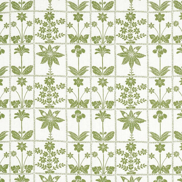 Sample - Schumacher Georgia Wildflowers Fabric in Leaf For Sale