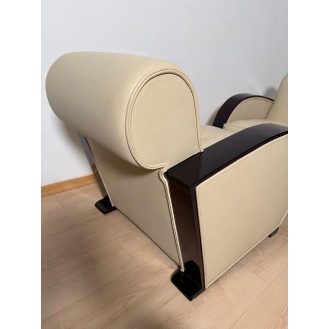 Art Deco Club Chairs in Cream Leather and Lacquered Wood, 1930 For Sale - Image 14 of 18
