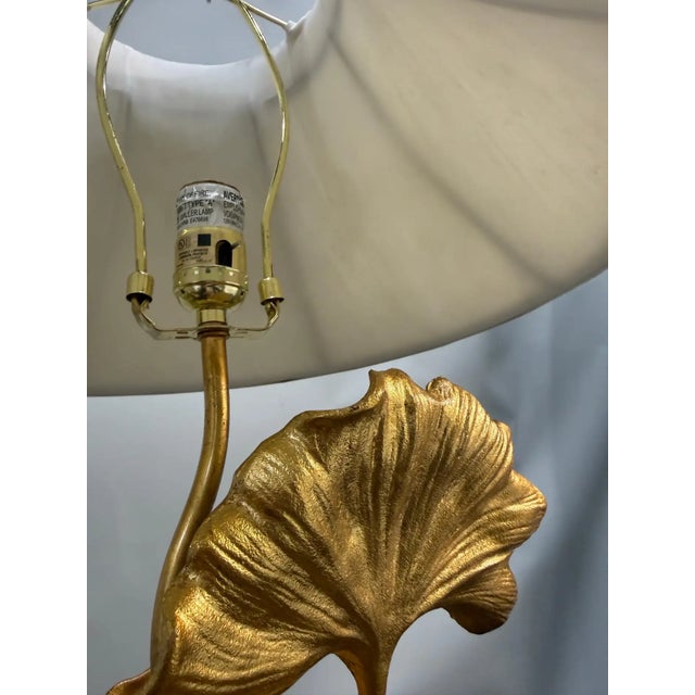 Late 20th Century Pair of Gilt Bronze Ginkgo Leaf Table Lamps With Shades For Sale In New York - Image 6 of 13