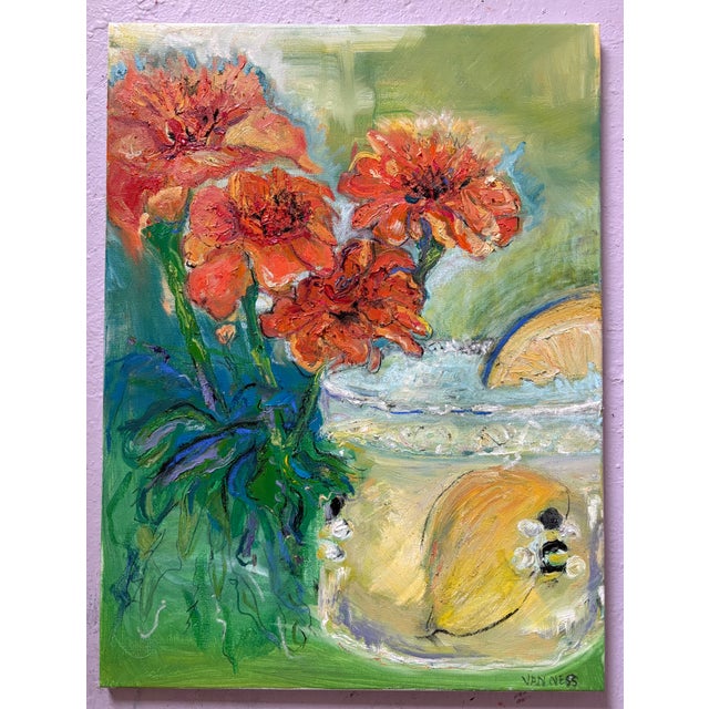 Lemonade & Marigolds, Original Oil Painting, Expressionism For Sale - Image 12 of 14