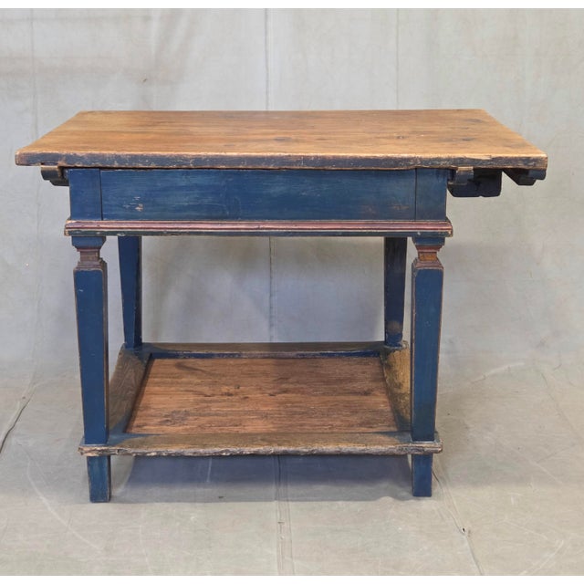 Antique European Rustic Painted Pine Baker's Table, Romania, 1761 For Sale - Image 13 of 18