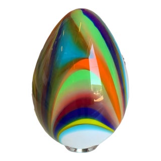 White Egg Table Lamp in Murano-Style Multicolored Glass For Sale