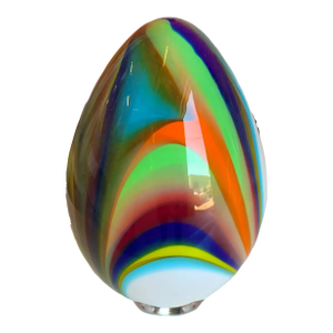 White Egg Table Lamp in Murano-Style Multicolored Glass