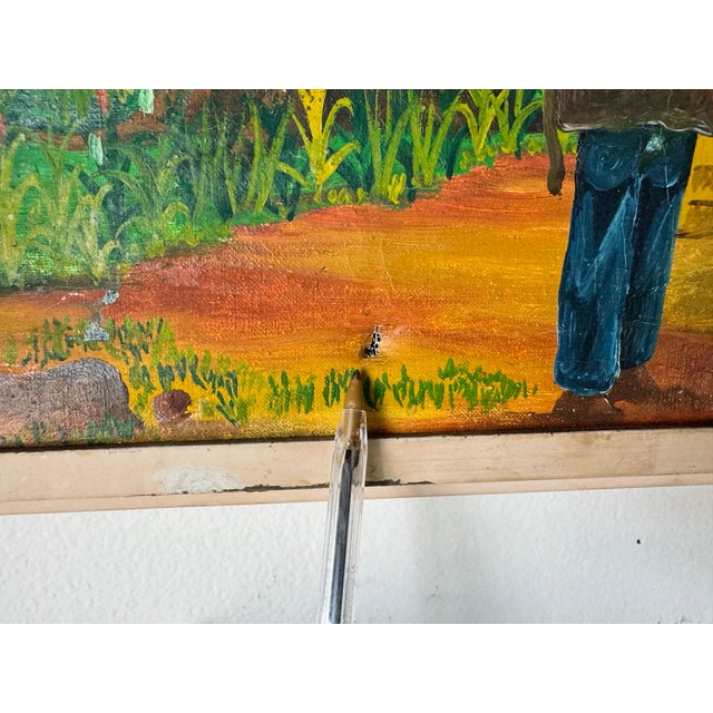 1970s Vintage Haitian Folk Art Landscape Oil Painting by F. Faramon For Sale - Image 11 of 12