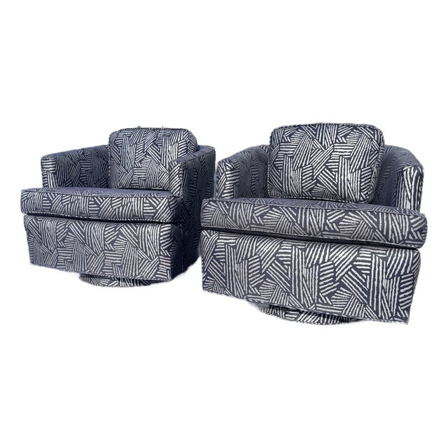 Postmodern Designer Baughman Era Swivel Barrel Lounge Chairs - A Pair For Sale