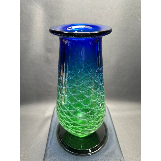 Mid-Century Modern 1950s Green and Blue Ripple, Scale Design by J. Svoboda Art Glass Vase For Sale - Image 3 of 8