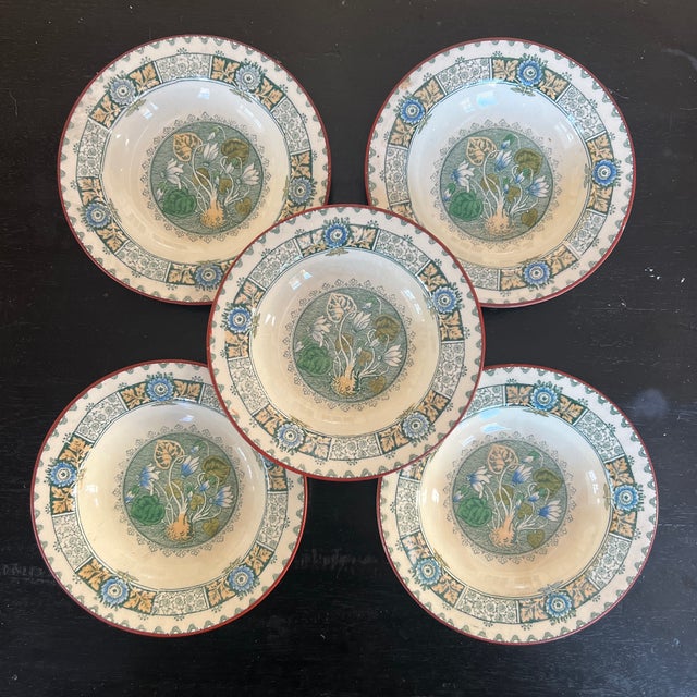 Antique English Wedgwood Aesthetic Movement Cyclamen Miniature Berry or Nut Bowls- Set of 5