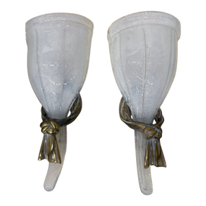 1980s Pair of Opalescent Murano Glass and Bronze Sconces Attributed to Venezia