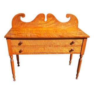 Antique Tiger Maple Dressing Table With 2 Drawers 1934 For Sale