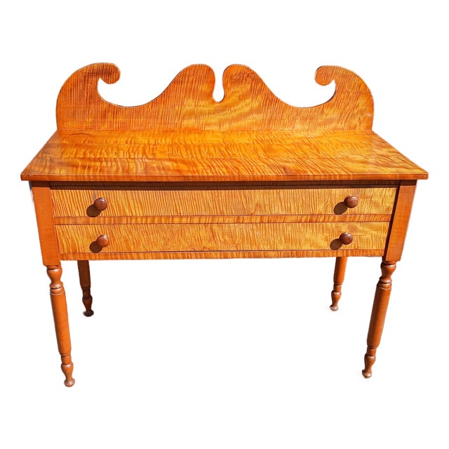 Antique Tiger Maple Dressing Table With 2 Drawers 1934 For Sale