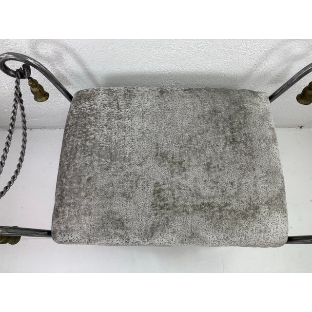 American Late 20th Century Hand Forged Iron and Brass Upholstered Bench For Sale - Image 3 of 11