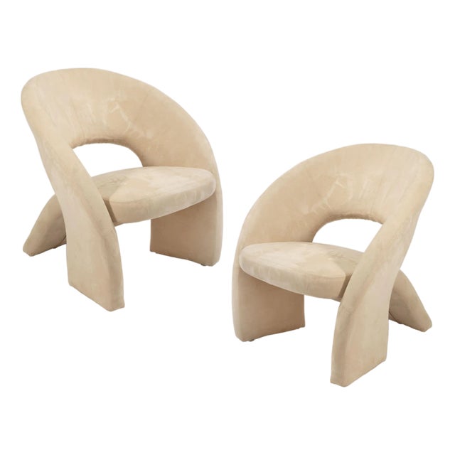 Pair of Post Modern Cream Upholstered Accent Chairs in the Style of Jaymar For Sale