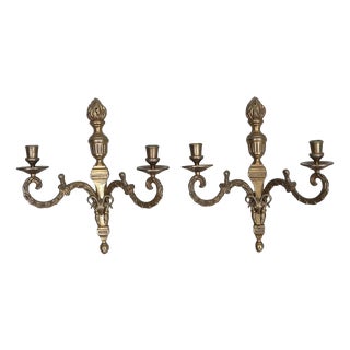 Mid-Century Modern Gustavian Style Brass Wall Sconces, Set of 2 For Sale