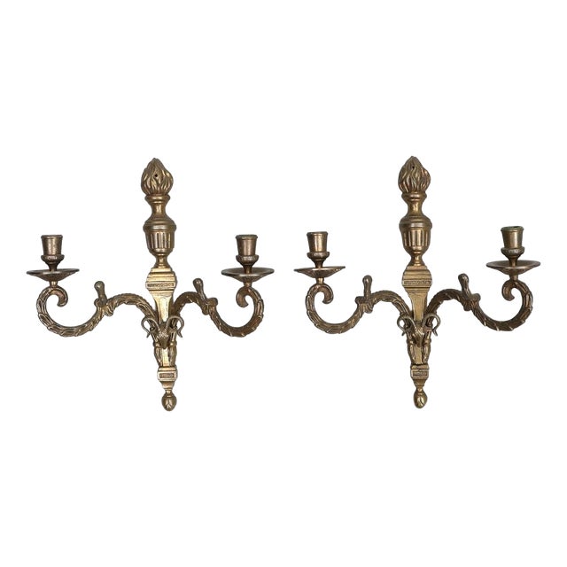 Mid-Century Modern Gustavian Style Brass Wall Sconces, Set of 2 For Sale
