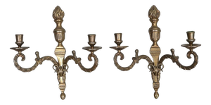 Mid-Century Modern Gustavian Style Brass Wall Sconces, Set of 2